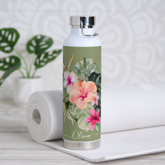 Bouteille D'eau PixDezines Aquarelle Tropical Paradise Fleurs
