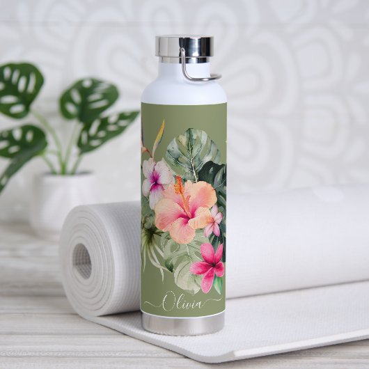 Bouteille D'eau PixDezines Aquarelle Tropical Paradise Fleurs (Yoga)