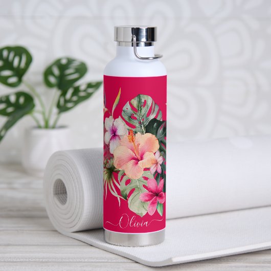 Bouteille D'eau PixDezines Aquarelle Tropical Paradise Fleurs (Yoga)