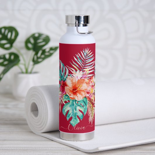 Bouteille D'eau PixDezines Aquarelle Tropical Paradise Fleurs (Yoga)