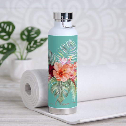 Bouteille D'eau PixDezines Aquarelle Tropical Paradise Fleurs (Yoga)