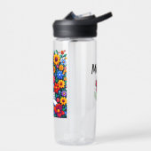 Bouteille D'eau Pixel Art Chat, Kitten et Fleurs Personnalisé (Gauche)