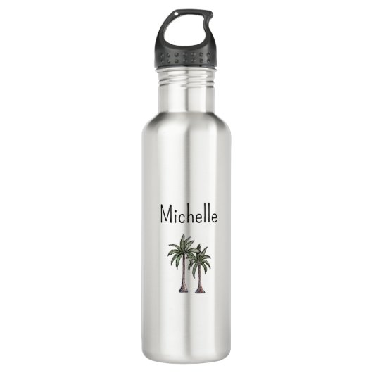 Bouteille D'eau Plage tropicale Palmiers Typographie simple (Devant)