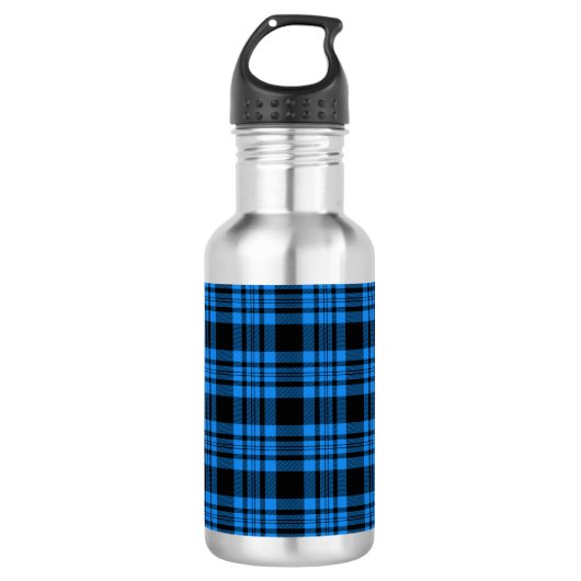 Bouteille D'eau Plaid Bleu, Tartan Noir; Design Motif (Devant)