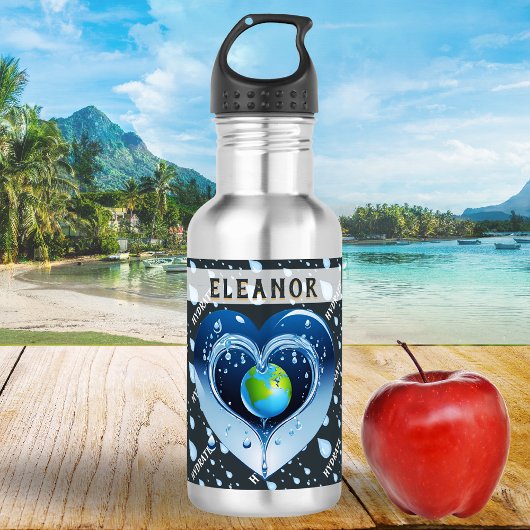 Bouteille D'eau Planète Terre Hydration Green Blue Heart