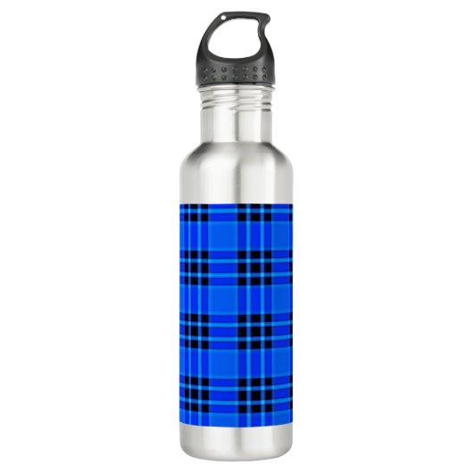 Bouteille D'eau Plaqué Royal Blue Black Checks Motif-57686 (Devant)