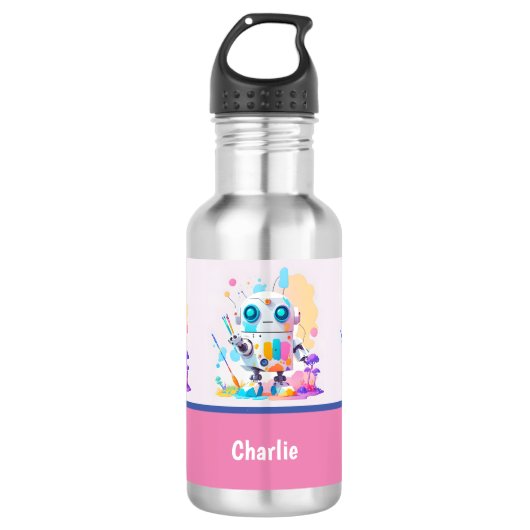 Bouteille D'eau Plat Fun Messy Robot Peinture Splashes (Devant)