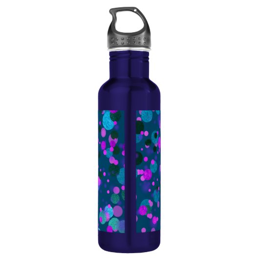 Bouteille D'eau Points de confetti bleu violet de monogramme turqu (Dos)