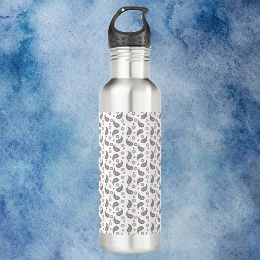 Bouteille D'eau Points Fleurs Paisley Vert rose violet Motif