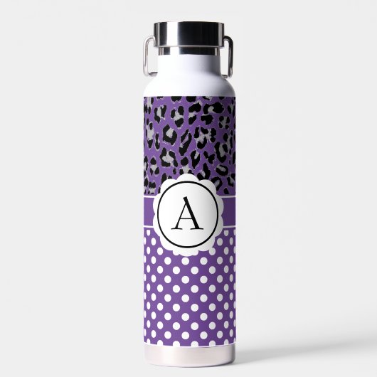 Bouteille D'eau Points girly et imprimé animaux monogramme (Avant)