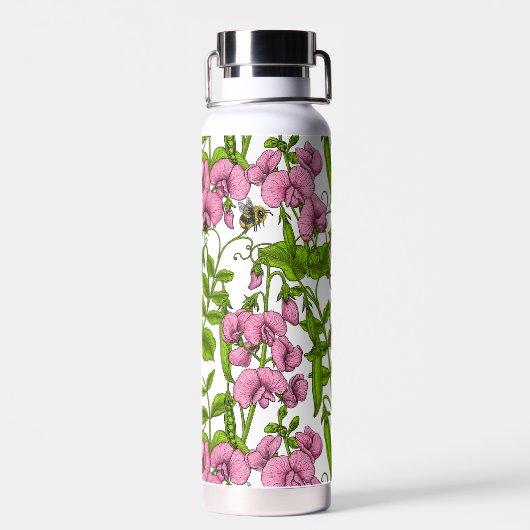 Bouteille D'eau Pois doux et bourdons, rose, vert et blanc (Arrière)