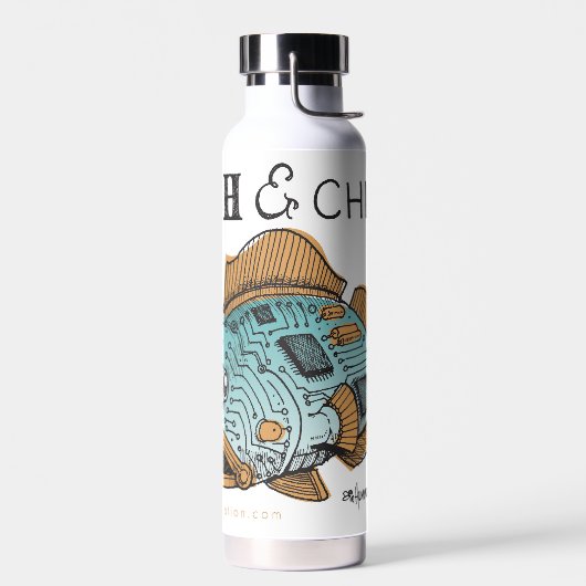 Bouteille d'eau "Poisson et chips, blague papa ult (Gauche)