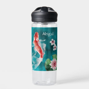 Bouteille D'eau Poisson Koi japonais personnalisé, fleurs de ceris