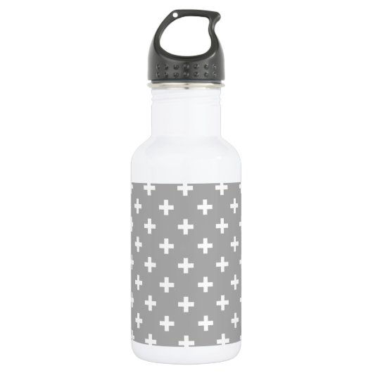 Bouteille D'eau Polka blanche croise sur gris (Devant)