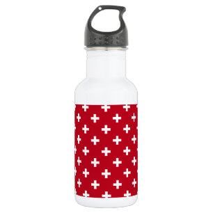 Bouteille D'eau Polka blanche croise sur rouge