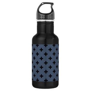 Bouteille D'eau Polka noire croise sur bleu-gris