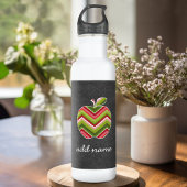 Bouteille D'eau Pomme d'enseignant personnalisé - Motif Chevron ve