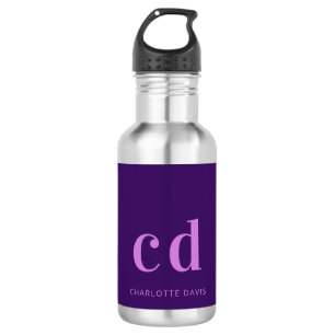 Bouteille D'eau Pomme rose monogramme initiales nom moderne