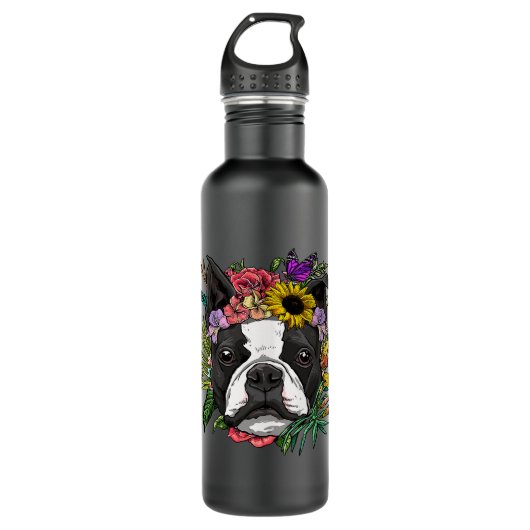 Bouteille D'eau Pommeau Plante botanique Floral Boston Terrier (Devant)