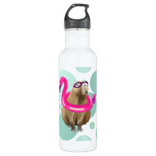 Bouteille D'eau Pool Party Cute Capybara Avec Flotte Flamant rose 