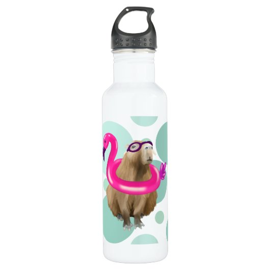 Bouteille D'eau Pool Party Cute Capybara Avec Flotte Flamant rose (Devant)