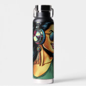 Bouteille D'eau Pop Art Woman dans les casques danser (Avant)