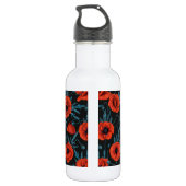 Bouteille D'eau Poppies, rouge et bleu sur noir (Dos)