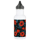 Bouteille D'eau Poppies, rouge et bleu sur noir (Droite)