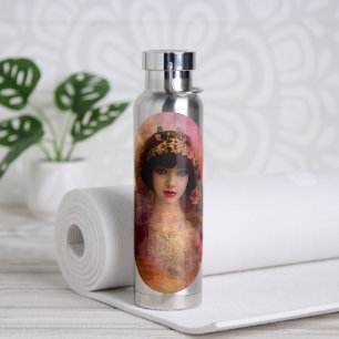 Bouteille D'eau Portrait de style vintage de belle femme en rose