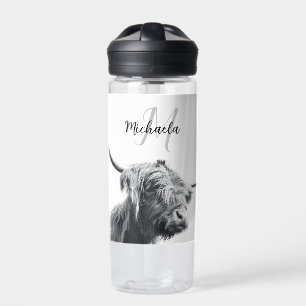 Bouteille D'eau Portrait de vache Highland premier monogramme noir
