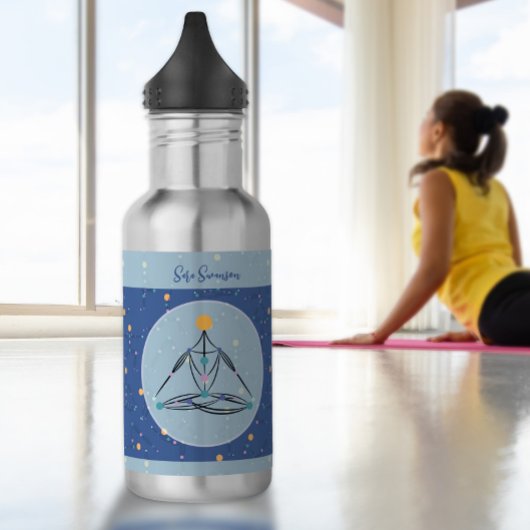 Bouteille D'eau Postures de yoga bleu cosmique Gym Workout Bouteil