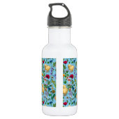 Bouteille D'eau Poulets et fleurs sauvages sur le bleu bébé (Dos)