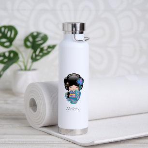 Bouteille D'eau Poupée Keiko Kokeshi - Blue Kimono Geisha Girl