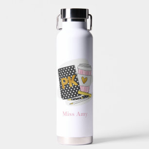 Bouteille D'eau Pré K Enseignant Personnalisé Carnet noir Coeur Ca