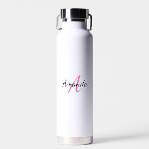 Bouteille D'eau Prénom minimal + Monogramme initial rose