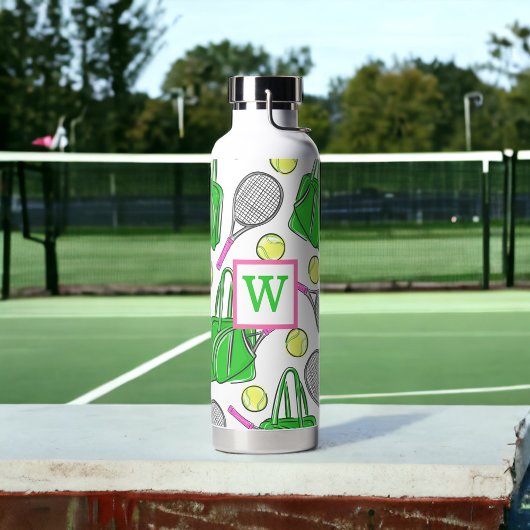 Bouteille D'eau Préppy Green Pink Tennis Racquet Balls Initiale