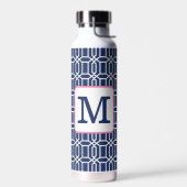 Bouteille D'eau Preppy Navy White Octagon Monogram Café (Gauche)