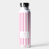 Bouteille D'eau Preppy Pink Stripes & Bow Nom personnalisé (Gauche)
