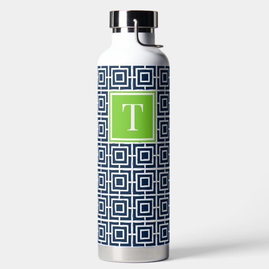 Bouteille D'eau Preppy Square Lattice Monogram – Navy & Lime (Droite)