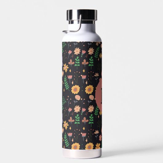 Bouteille D'eau Pretty Modern Dark Floral Pattern Monogram (Plage)