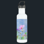 Bouteille D'eau Pretty Spring Wild Flowers<br><div class="desc">Pretty pink flowers and lavender meadow on a bright spring day against a blue sky.</div>