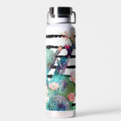 Bouteille D'eau Pretty Watercolor Cactus Floral Black Stripes (Arrière)