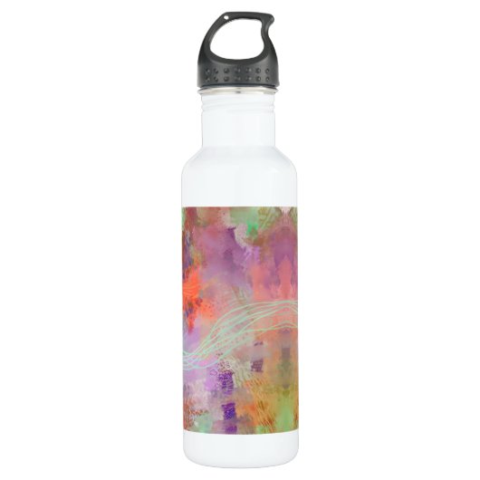 Bouteille D'eau Psychédélique abstrait menthe vert orange violet (Devant)