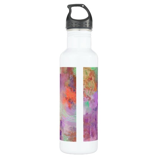 Bouteille D'eau Psychédélique abstrait menthe vert orange violet (Dos)
