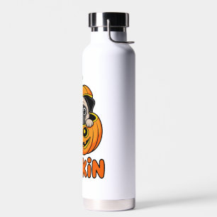Bouteille D'eau Pugkin d'Halloween, chien pug citrouille