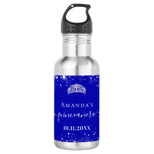 Bouteille D'eau Quinceanera royal bleu argent parties scintillant 