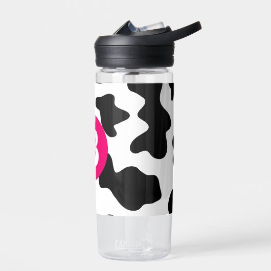 Bouteille D'eau Quirky Cow Patch Pattern Pink Monogram (Gauche)