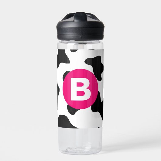 Bouteille D'eau Quirky Cow Patch Pattern Pink Monogram (Extérieur)