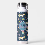 Bouteille D'eau Quirky mignon Chien Rainbow Motif bleu Personnalis<br><div class="desc">Joli design bleu marine avec un chien excentrique et un motif de répétition arc-en-ciel.</div>