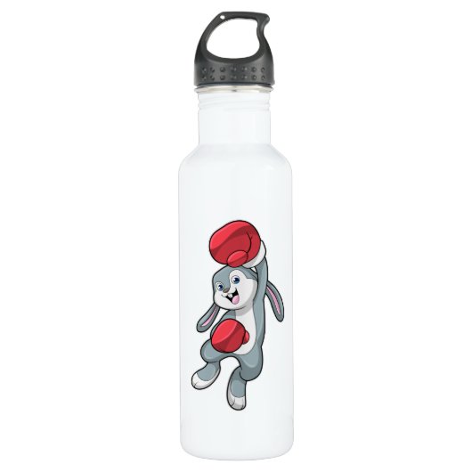 Bouteille D'eau Rabbit à la boxe avec gants de boxe (Devant)